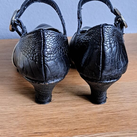 Vintage Handmade Mary Jane Womens 7.5 Black Patent Kitten Heels Rhinestone Retro - Picture 4 of 15